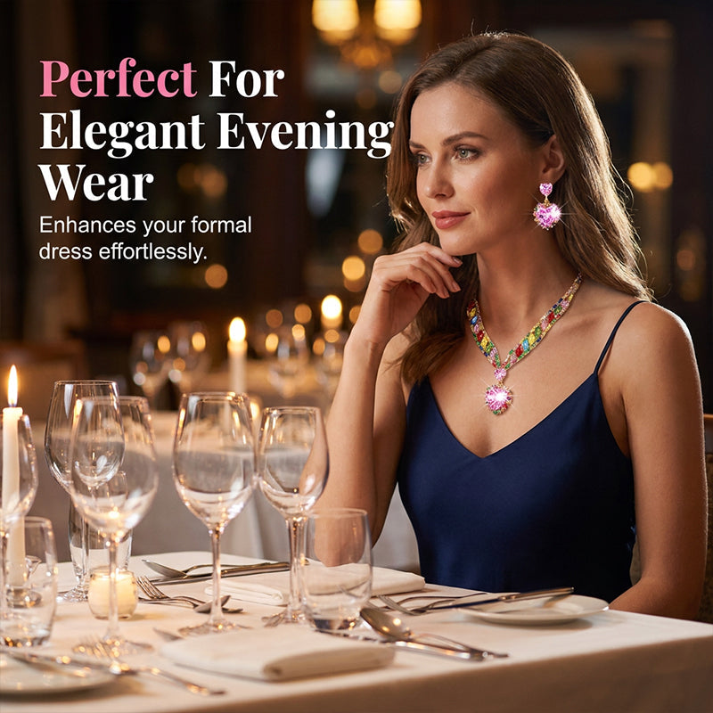 💎✨ Bleščeč komplet nakita v obliki srca (ogrlica + uhani) – eleganten in romantičen-SI