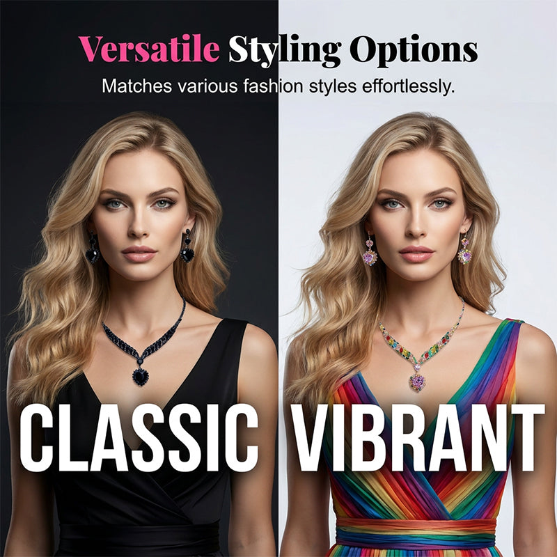 💎✨ Bleščeč komplet nakita v obliki srca (ogrlica + uhani) – eleganten in romantičen-SI