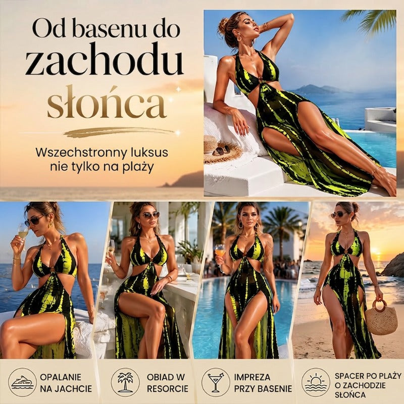 Dvodelne črtaste kopalke z zavezovalnim izrezom in detajli obročev-SI